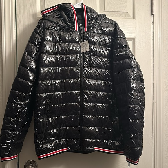 New Men Size Large Calvin Klein Hooded Shiny Puffer Jacket with tags - Picture 6 of 10